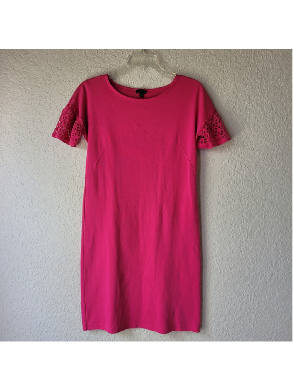 Talbots Shift Dress Women Petite Knit Knee Length Pink Cut Out Short Sleeves